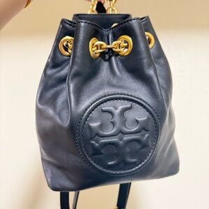 Tory Burch Black Leather Drawstring Bag